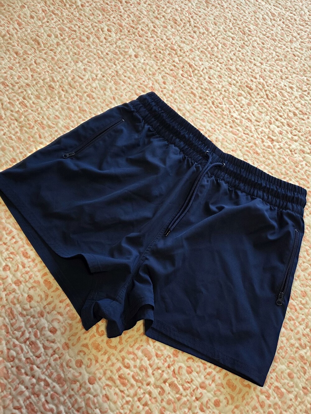Ocean Pacific OP Mens Navy Blue Athletic Shorts Zipper Pockets Large L Drawstrin